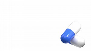 Download 3d white and blue pill. 3d rendering capsule pill. Blue medical pill. Seamless and looped animation for free