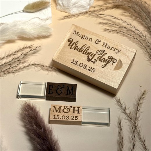 Personalised USB Stick & Wooden Box, Custom Engraved Flash Drive, Perfect Wedding, Anniversary, Photography Keepsake Gift - Etsy UK