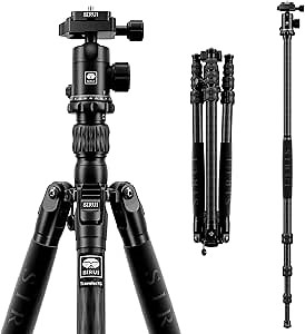 SIRUI Traveler 7C Camera Tripod 65.55 inches Carbon Fiber Arca Tripod with E-10 360° Panorama Ball Head and Arca Swiss Quick Release Plate Load Capacity Up to 17.6lbs, Convertible to Monopod
