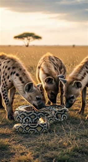 What will the hyena find inside the python’s hidden den #wildlife #nature #animal