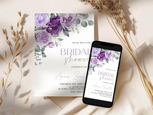 Editable Purple Bridal Shower Invitation, Summer Bridal Shower Evite, Lilac Flowers Bridal Shower Paperless Evite, Floral Bridal Invite - Etsy