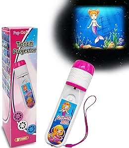 Mermaid Projector Flashlight for Kids Ages 3+, Ideas Christmas Stocking Stuffers Gifts for Girls, Pink Fairy Little Mermaid Toys, 3 Discs 24 Images, Kid Night Light Projector
