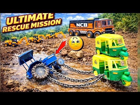 JCB Tractor Cartoon Video | Heavy Deep Mud Accident & Rickshaw Rescue Mission