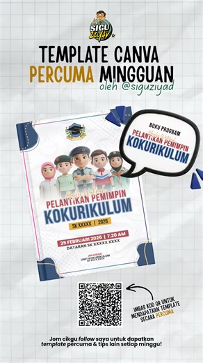 TEMPLATE CANVA PERCUMA Yes, template Canva free! Template percuma pada minggu ini adalah buku program Watikah Pelantikan Pemimpin Kokurikulum. Semoga bermanfaat dan jangan lupa