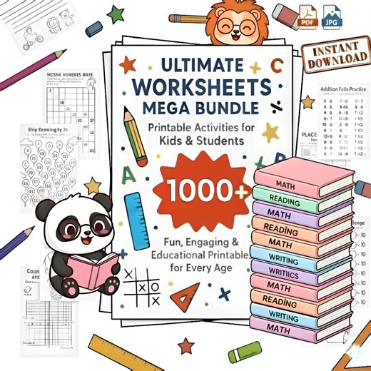 Kindergarten & 1st Grade Mega Workbook – 1000  Math and Reading Activities - Etsy