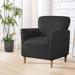 MINGPINHUIUS Banquet Velvet Armchair Slipcovers: Mid Century Luxury 1Piece Chair Covers Super Soft Jacquard with Foam Rods Furniture Protector,for Living Room Bedroom (Black)