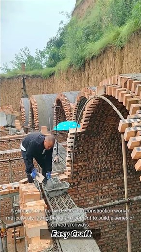 Arch brick laying: precise curved structure building process 🧱🏗️