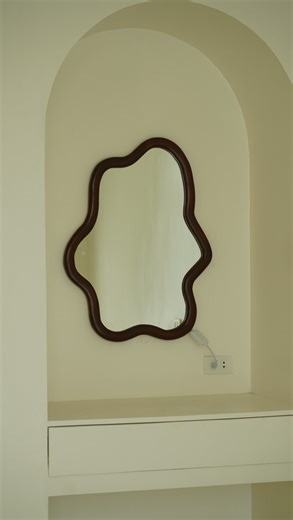 Style Maria on Instagram: "Still looking for a vanity mirror in Pinterest? Here, your perfect upgrade this holiday 🎁🎁 Very own, wood frame — with or without LED. Welcome 2026 with a new mirror — SEND DM TO ORDER!"