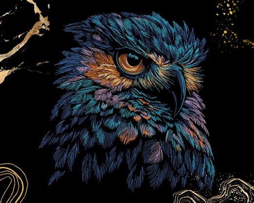 Colorful Owl Embroidery Design | Purple Gothic Owl Head | Wildlife Lovers, DIY Fashion | Digital Download | Dst, Exp, Pes | Neon Feather Art - Etsy