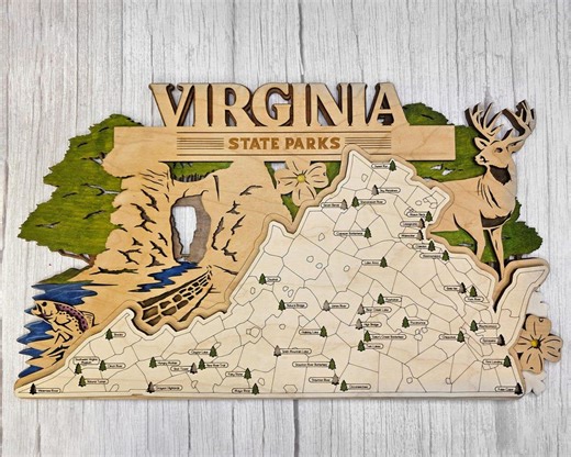 Personalized Virginia State Parks Map Tracker, Wooden Travel Gift for Hikers Campers, Custom Wildlife Wall Art, Handmade VA Adventure Decor - Etsy