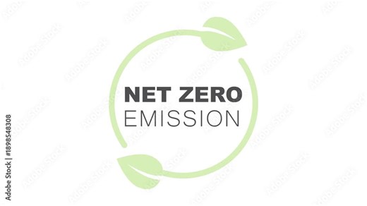 Zero emission, emblems in green circles. Carbon neutral. Net zero greenhouse gas emissions.