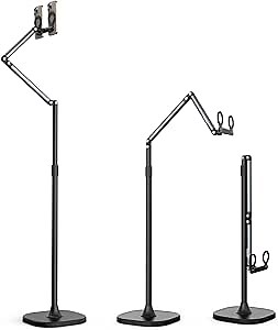 Heavy Duty Tablet Floor Stand with Magnetic & Dual-Position Bracket – Adjustable Height 13-59 Inch, 7.7 lb Stable Base for Multi-Device Live Streaming, Video Calls Zoom/FaceTime (iPhone/Android)