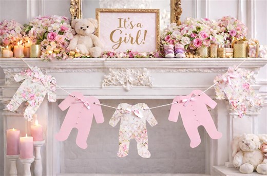 Floral Baby Shower Garland, It's A Girl Banner, Floral Infant Bodysuit Decoration With Pearls - Etsy