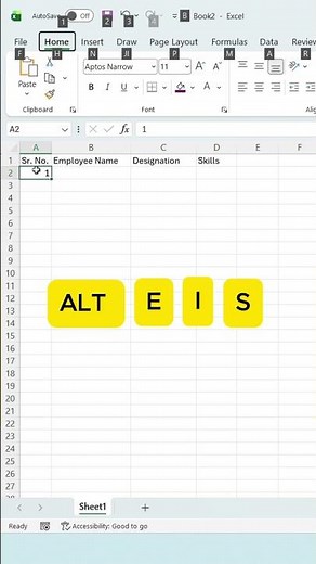 Excel Shortcut to Auto Add Serial Numbers ⚡ (ALT + E + I + S)