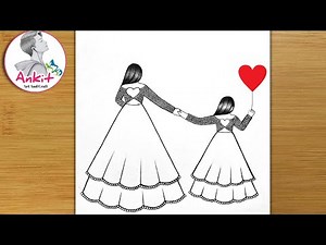 Mother's Day drawing easy | Mother and daughter drawing step by step | Mother day card making
