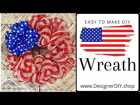 Easy Patriotic Wreath for Your Door! Learn how to make this American Flag Mesh Wreath.