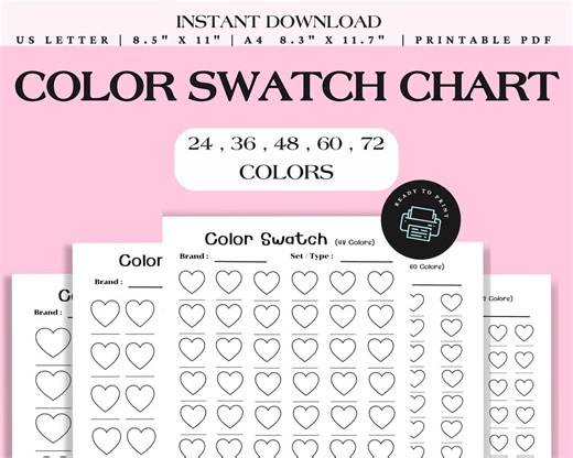 Color Swatch Chart Printable – Blank Color Palette for Artists – 24/36/48/60/72 Colors (PDF) - Etsy