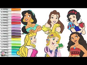 Disney Princess Coloring Book Compilation Snow White Aurora Rapunzel Jasmine Moana Belle Elsa
