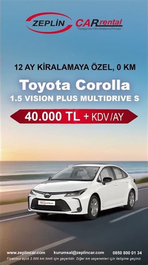 12 Ay Sabit Fiyat Avantajı ile Toyota Corolla 1.5 Vision Plus