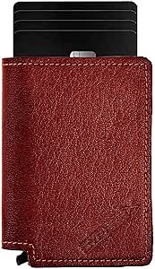 Mens Pop Up Ejector Bifold Leather Wallet with RFID Credit Card Holder Saddleback Brown