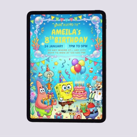 Sponge Cake Birthday Invitation, Under the Sea Kids Party Invite (digital Download) - Etsy