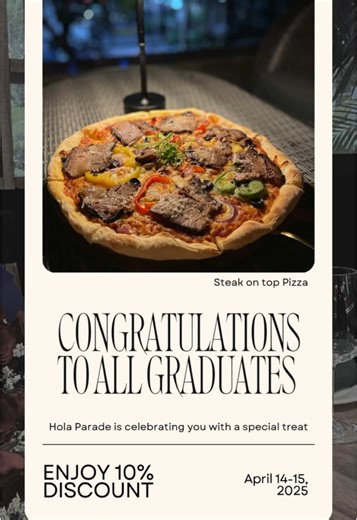 Congratulations, Class of 2025🎓🥂 Today’s your day and Hola Parade wants to make it extra special❤️ Enjoy an exclusive graduation promo just for you. #goodtimes #aesthetic #rooftop #restobar #steak #clark #pampanga #luxury #chill #instaplace #restaurant #perfect #happiness #lovers #night #bestplace #hangout #graduation #promo