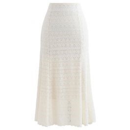 Floret Zigzag Lace Frill Hem Skirt in Cream