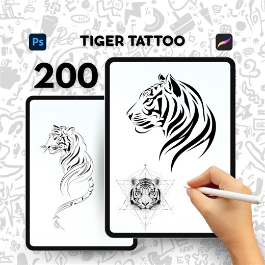 200 Tiger Tattoo Stamps: Procreate & Photoshop Brushes (digital Download) - Etsy UK