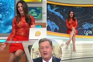 Piers Morgan compliments Laura Tobin's incredible legs as he reveals she needed them massaged so they look 'less bottle white' before Good Morning Britain