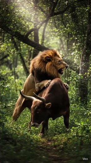 lion attack to ox in forest 🦁🐂#shorts