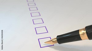 Pen ticking boxes fountain survey vote exam tick ticker loop 4K