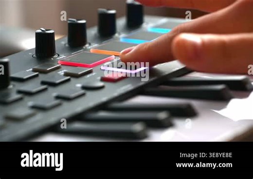 Midi controller pads being tapped on studio keyboard close up Stock Video Footage - Alamy