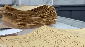 Almaty, Kazakhstan - 02.11.2025 : Notebooks with birth records of city residents in 1900-1910. The inscriptions are in Russian. The City Archive.