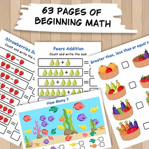 Preschool Math, Beginning Math, Counting, Learning to Add, Preschool, Worksheets Kindergarten, Preschool Worksheets. Kids Early Education - Etsy