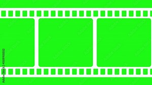 Moving filmstrip motion graphics with green screen background, Animated Film Strip Overlay 4k animation, Old Filmstrip, vertical roll film frames animation animated illustration,