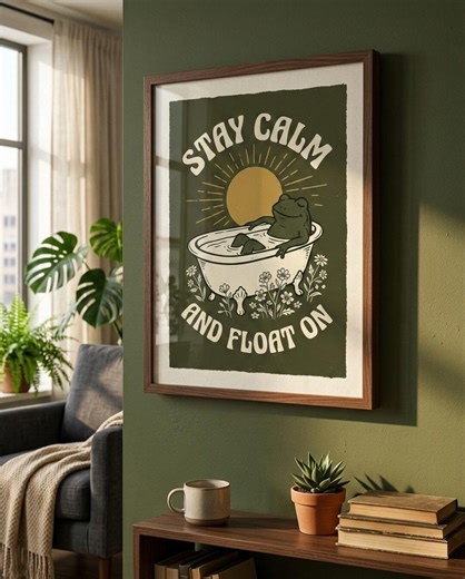 Retro Frog Wall Art, Print Carefree Frog Poster, Positive Vibes Digital Download, Retro Bathroom Decor, Large Printable Artwork - Etsy