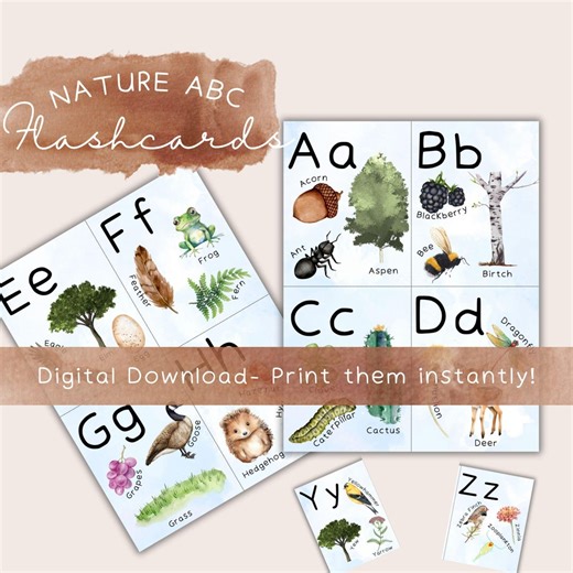 Nature ABC Flashcards Printable – A to Z Nature-themed Alphabet Cards for Kids | Outdoor Learning Activity- Homeschool Preschool Activity - Etsy