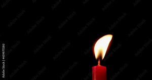 Candle. Seamlessly loop footage with copy space. Burning candle isolated on a black background. Infinitely candle flame in the night. Footage is perfect for the layer with different blending modes.