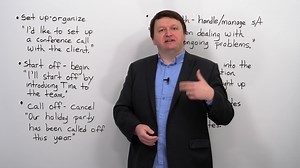 In Alex EngVid's new video, learn 12 phrasal verbs you can use in work meetings! This lesson is perfect for office workers who want to improve their English vocabulary. You'll learn "deal with", "jot down", "bring up", "look into", and more. | engVid