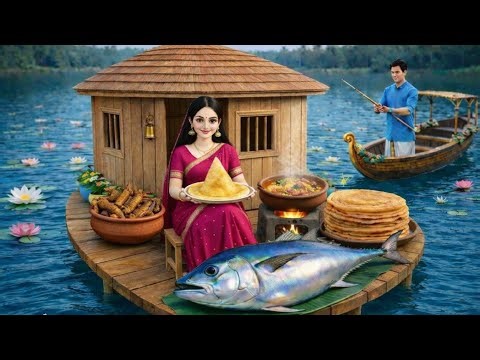 Miniature Doll BIG TUNA FISH Cooking ASMR | Floating Cottage Indian Village Mini Kitchen Story