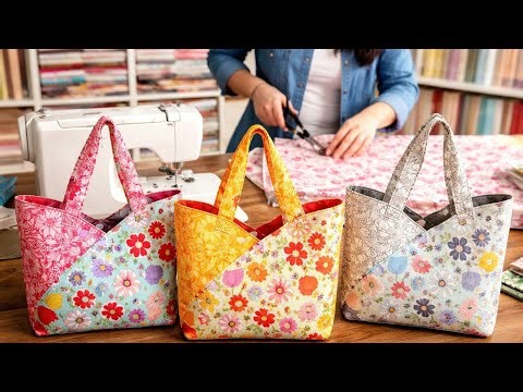 GREAT IDEA! From Round Pattern Into 2 Designs Tote Bag Only in 20 Minutes 💜 Gift Sewing Ideas 💜
