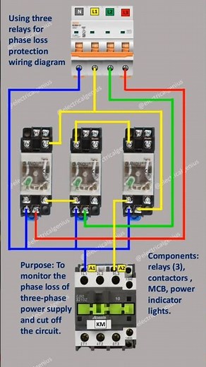Phase Loss Protection Using 3 Relays | Simple Wiring Diagram | phase failure protection #shorts
