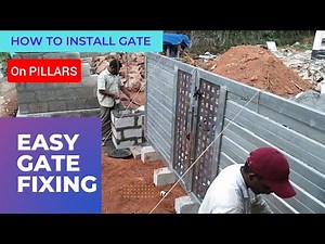 How to install manual swing gate in main entrance with designed concrete pillars.