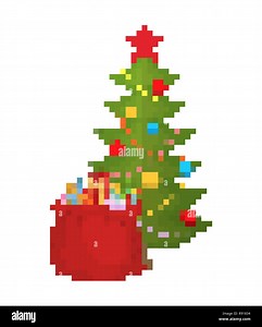 Christmas tree and bag Santa pixel art. 8bit Red sack of toys and sweets for children. New Year Video game Old school Stock Vector Image & Art - Alamy