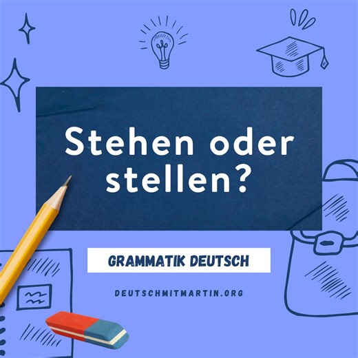 📚🇩🇪 Stellen oder stehen? Legen oder liegen? Setzen oder sitzen? Viele Deutschlernende machen bei diesen Verben Fehler. In meinem Video erkläre ich dir einfach und verständlich den Unterschied – mit Beispielen und Merksätzen! 👉 Du lernst: Wann du Akkusativ (Wohin?) benutzt Wann du Dativ (Wo?) brauchst Wie du die Verben stellen – stehen, legen – liegen, setzen – sitzen sicher anwendest 💡 Mit klaren Beispielen und Wiederholungen kannst du die Grammatik sofort üben und dir merken. 🔔 Schau dir 