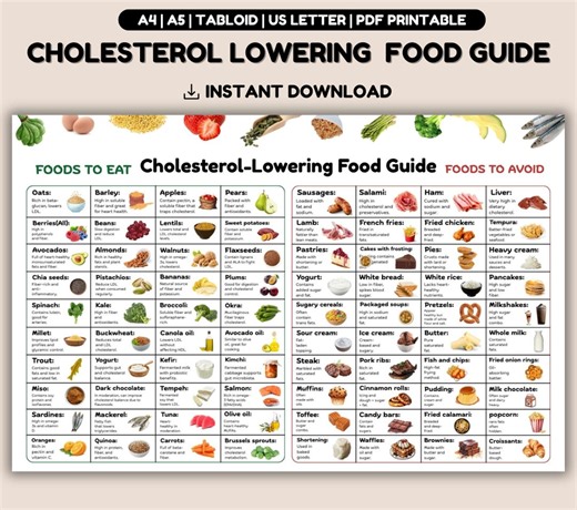 Cholesterol Lowering Food List, Foods to Eat & Avoid (PDF Printable) - Etsy Canada