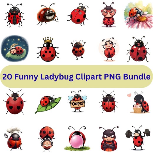 Funny Ladybug Clipart PNG Bundle, Cartoon Bug, Kawaii Sticker (digital Download) - Etsy Australia