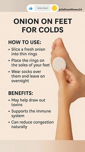 Onion on feet is a popular traditional home remedy used for cold, cough, and congestion relief. Placing sliced onions under your feet and wearing socks overnight is believed to help reduce mucus, clear blocked nose, ease cough, and support detoxification. In this video, you’ll learn: ✓ How to use onion on feet ✓ Why this remedy is trending ✓ Benefits of onion for cold & flu ✓ Tips for best results Benefits of Onion on Feet: • Helps soothe cold and cough • May reduce chest congestion • Natural an