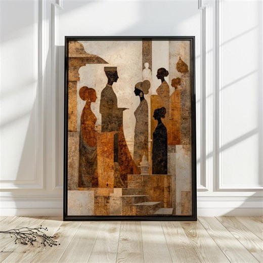 Indian Cultural Symbolism Printable Wall Art, Earth Tone Figurative Digital Download - Etsy