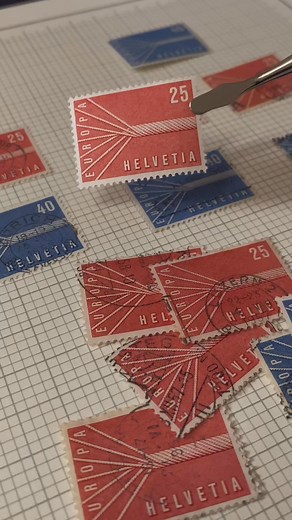 EUROPA postage stamps are annual joint issues by European postal admins, to promote philately using common designs or themes.Six countries - 🇧🇪 🇫🇷 🇩🇪 🇮🇹 🇱🇺 🇳🇱 - came together in 1956 and started what was to become the CEPT (European Conference of Postal & Telecommunications Administrations) in 1959. Switzerland 🇨🇭joined in 1957 as the 7th member, and issued two denominations having a design of a rope with 7 strands. Today, the management of these stamps are with PostEurop, an assoc